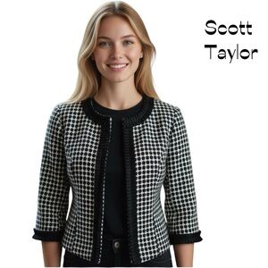 Scott Taylor Black White Cotton Jacket Blazer Size PM